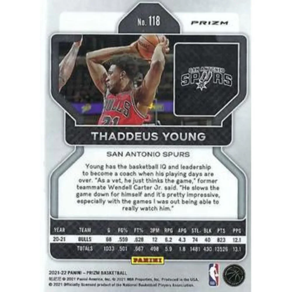 2021-22 Panini Silver Prizm Thaddeus Young 118 San Antonio Spurs